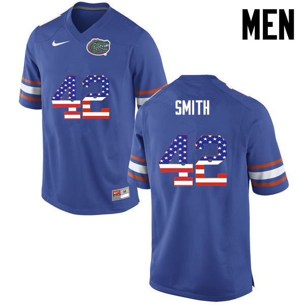 Men Florida Gators #42 Jordan Smith College Football USA Flag Fashion Jerseys-Blue